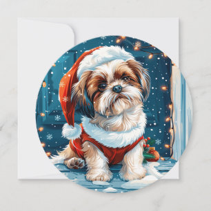 Cartes Pour Fêtes Annuelles Chien de Noël Shih Tzu Père Noël