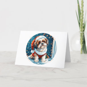 Cartes Pour Fêtes Annuelles Chien de Noël Shih Tzu Père Noël