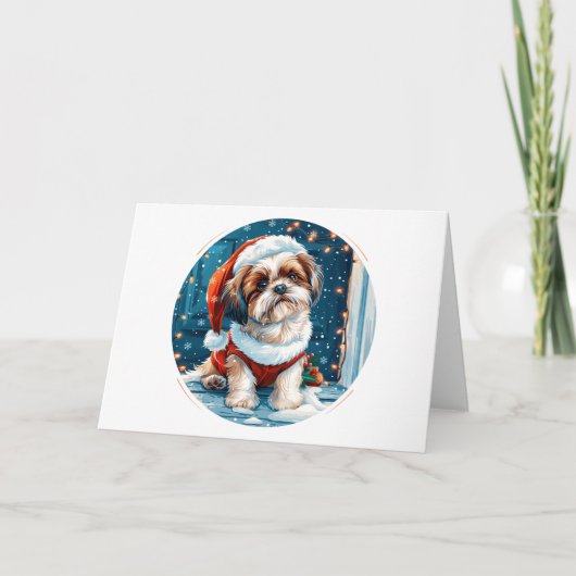 Cartes Pour Fêtes Annuelles Chien de Noël Shih Tzu Père Noël (Devant)