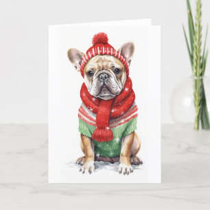 Cartes Pour Fêtes Annuelles Chien de Noël, Vacances Bulldog Français BLANK