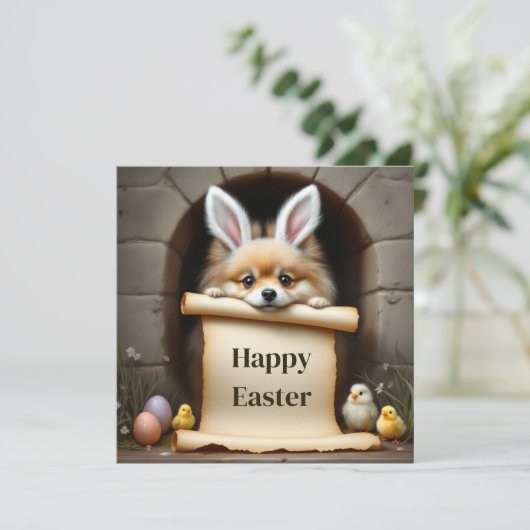 Cartes Pour Fêtes Annuelles Chien de Poméranie et message (Debout devant)