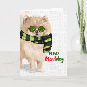 Cartes Pour Fêtes Annuelles Chien de Poméranie race drôle Fleas Navidog Noël