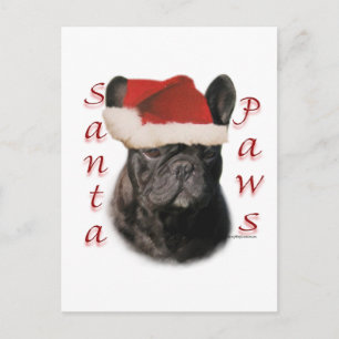 Cartes Pour Fêtes Annuelles Chien de taureau français (noir) Père Noël Paws