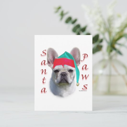 Cartes Pour Fêtes Annuelles Chien de taureau français (wht) Père Noël Paws (Debout devant)