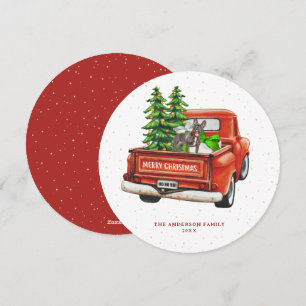 Cartes Pour Fêtes Annuelles Chien de taureau Vintage Camion Rouge Noël