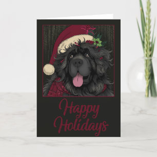 Cartes Pour Fêtes Annuelles Chien de Terre-Neuve avec chapeau de Père Noël "Jo
