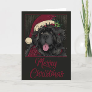 Cartes Pour Fêtes Annuelles Chien de Terre-Neuve avec chapeau de Père Noël Joy
