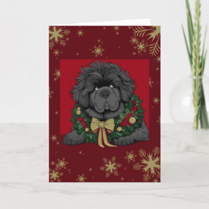 Cartes Pour Fêtes Annuelles Chien de Terre-Neuve chiot neige Noël or rouge