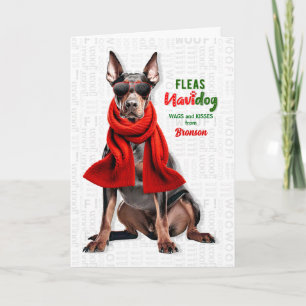 Cartes Pour Fêtes Annuelles Chien Doberman Drôle Puces Navidog avec nom