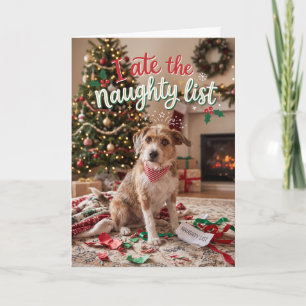 Cartes Pour Fêtes Annuelles Chien drôle a mangé la liste des vilains de Noël