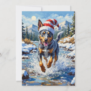 Cartes Pour Fêtes Annuelles Chien énergique Blue Heeler Ruisseau d'hiver Noël