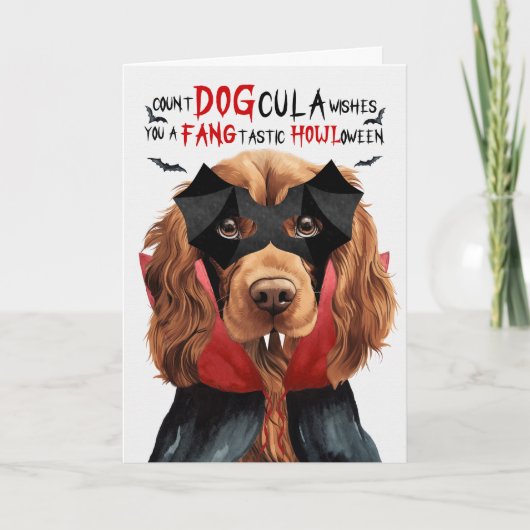 Cartes Pour Fêtes Annuelles Chien Espagnol Sussex Drôle Nombre DOGcula Hallowe (Devant)
