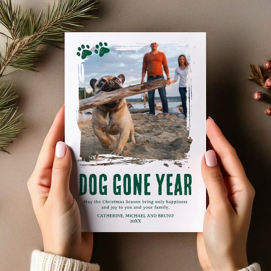 Cartes Pour Fêtes Annuelles Chien est parti année photo verte Noël