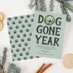 Cartes Pour Fêtes Annuelles Chien est parti année photo verte Noël