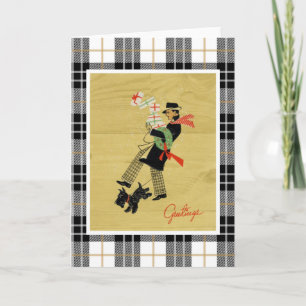 Cartes Pour Fêtes Annuelles Chien Et Homme De Noël Vintage Avec Cadeaux