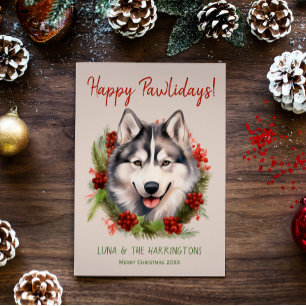 Cartes Pour Fêtes Annuelles Chien Husky Noël Joyeux Pawlidays Howlidays