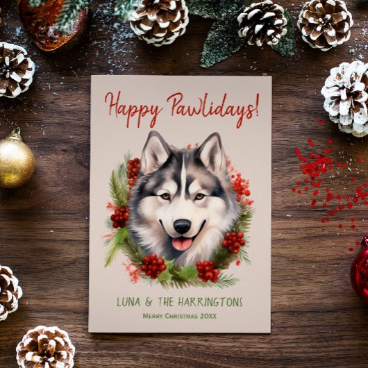 Cartes Pour Fêtes Annuelles Chien Husky Noël Joyeux Pawlidays Howlidays