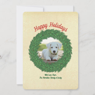 Cartes Pour Fêtes Annuelles Chien Joyeux Noël dans une Couronne de Fêtes Photo