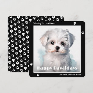 Cartes Pour Fêtes Annuelles Chien maltais Noël aquarelle noire