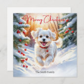 Cartes Pour Fêtes Annuelles Chien Maltais Terrier En hiver Neige Joyeux Noël (Devant / Derrière)