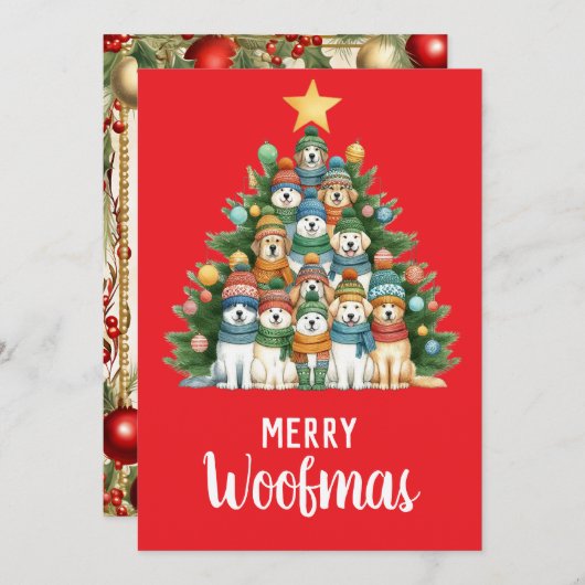 Cartes Pour Fêtes Annuelles Chien Merry Woofmas sapin de Noël (Devant / Derrière)
