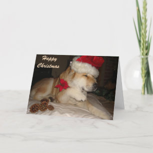 Cartes Pour Fêtes Annuelles Chien mignet akita donnant paw santa chapeau cône