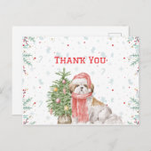 Cartes Pour Fêtes Annuelles Chien mignon Shihtzu Père Noël Casquette Merci de (Devant / Derrière)