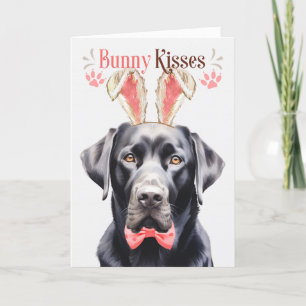 Cartes Pour Fêtes Annuelles Chien noir du Labrador dans les oreilles de Bunny 