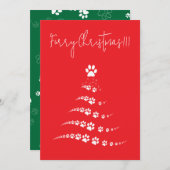 Cartes Pour Fêtes Annuelles Chien Paw Christmas Tree | Fer Noël (Devant / Derrière)