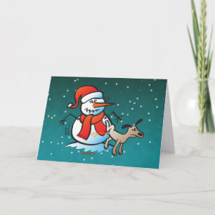 Cartes Pour Fêtes Annuelles Chien Peeing sur un Snowman