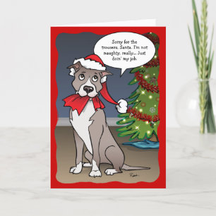 Cartes Pour Fêtes Annuelles Chien Pit Bull drôle de Noël Santa Naughty Dog