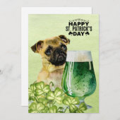 Cartes Pour Fêtes Annuelles Chien PUG de la Saint-Patrick avec chapeau et bièr (Devant / Derrière)