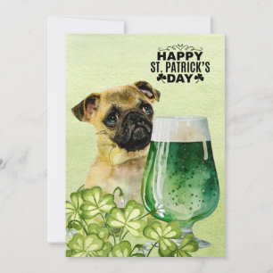 Cartes Pour Fêtes Annuelles Chien PUG Saint-Patrick avec Chapeau et Bière