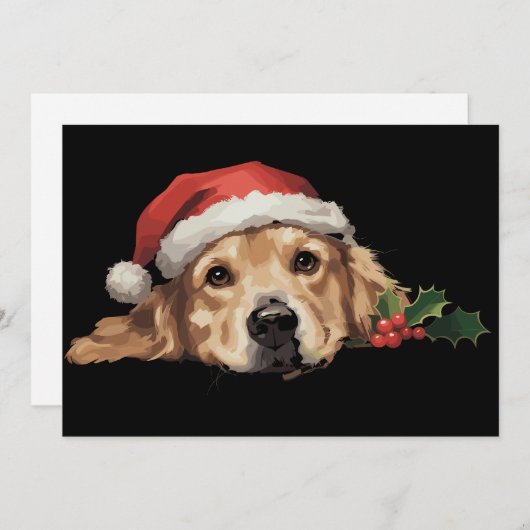 Cartes Pour Fêtes Annuelles Chien Retriever doré Noël Chapeau de Père Noël Xma (Devant / Derrière)