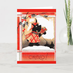 Cartes Pour Fêtes Annuelles Chien Scottie de Noël des années 1930 dit « Cheeri