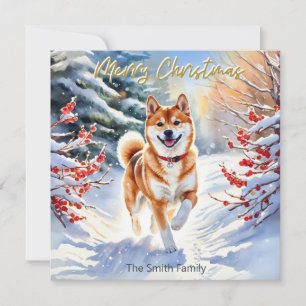 Cartes Pour Fêtes Annuelles Chien Shiba Inu dans la neige Joyeux Noël