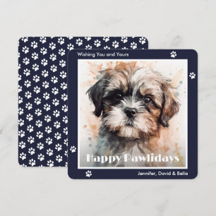 Cartes Pour Fêtes Annuelles Chien Shih Tzu Noël Aquarelle Bleue