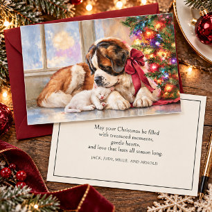 Cartes Pour Fêtes Annuelles Chien St. Bernard Kitten blanc Cheminée Noël