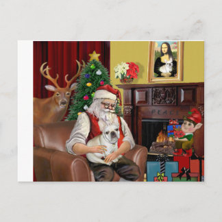 Cartes Pour Fêtes Annuelles Chien-taureau français de Père Noël (fawn)