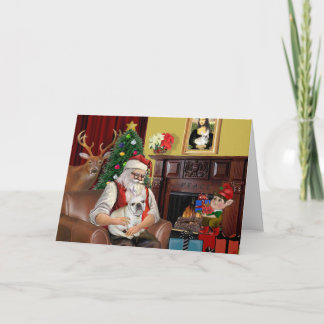 Cartes Pour Fêtes Annuelles Chien-taureau français de Père Noël (fawn)