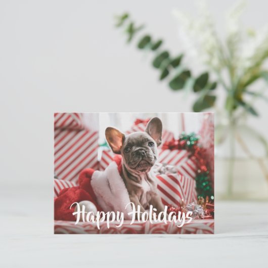 Cartes Pour Fêtes Annuelles Chien-taureaux français de Noël parmi les présents (Debout devant)