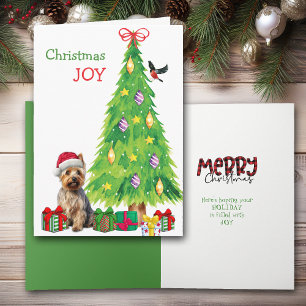 Cartes Pour Fêtes Annuelles Chien Terrier australien, oiseau et arbre de Noël