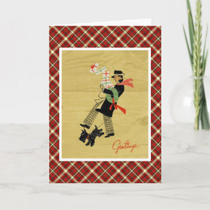 Cartes Pour Fêtes Annuelles Chien vintage et homme de Terrier de Noël avec des