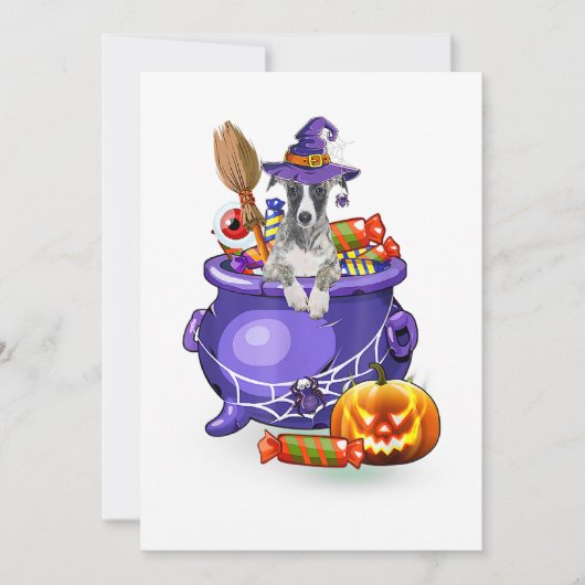 Cartes Pour Fêtes Annuelles Chien Whippet avec chapeau de sorcière Candy Pumpk (Devant)