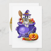 Cartes Pour Fêtes Annuelles Chien Whippet avec chapeau de sorcière Candy Pumpk (Devant / Derrière)