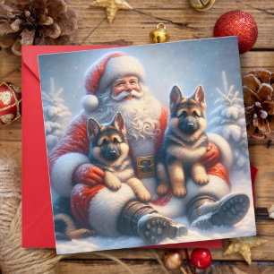 Cartes Pour Fêtes Annuelles Chiens bergers allemands et fête du Père Noël