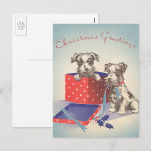 Cartes Pour Fêtes Annuelles Chiens Chiots mignons, Voeux de Noël Vintage