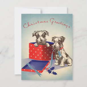 Cartes Pour Fêtes Annuelles Chiens Chiots mignons, Voeux de Noël Vintage