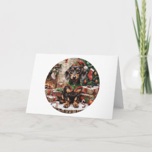 Cartes Pour Fêtes Annuelles Chiens dachshunds lutins de Noël