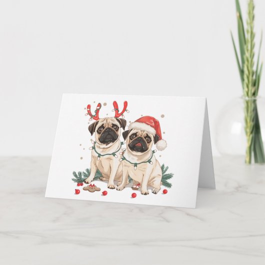 Cartes Pour Fêtes Annuelles Chiens de Carlin de Noël (Devant)